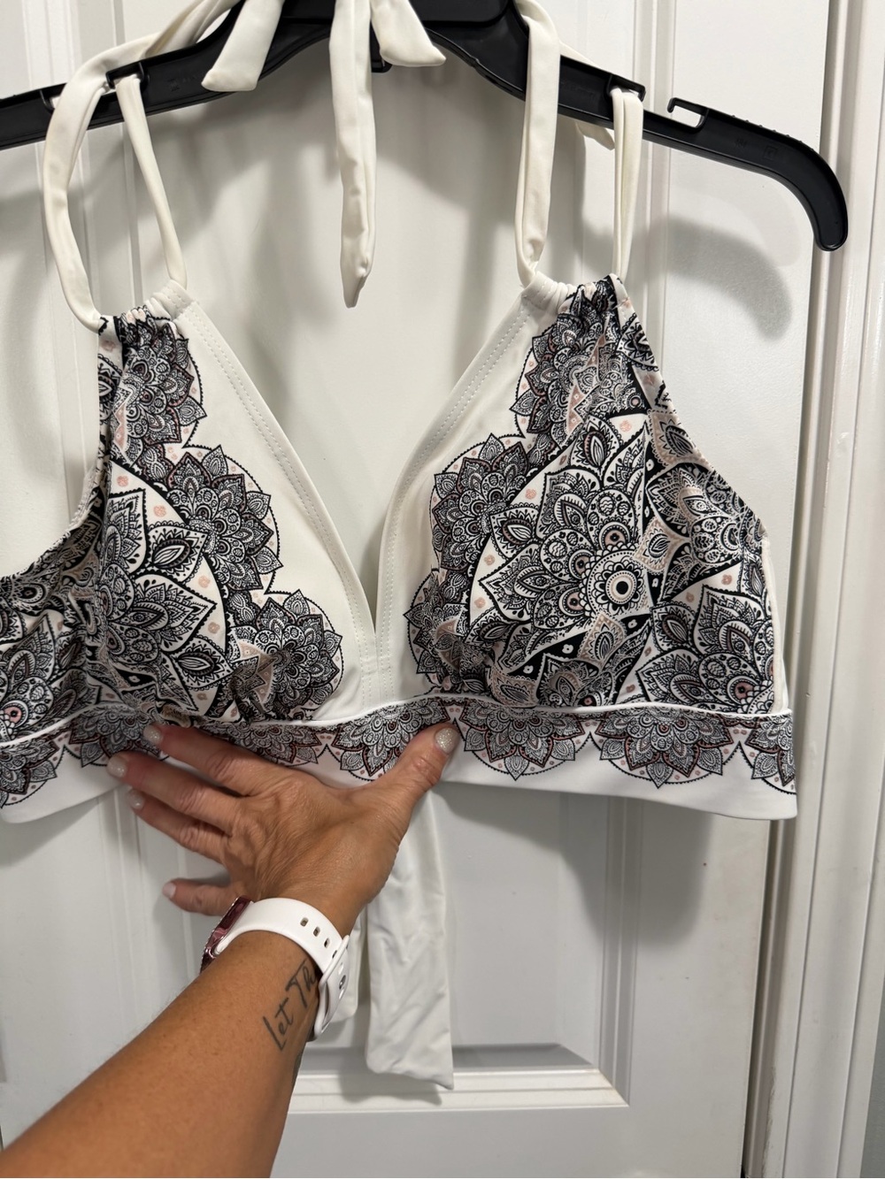 White Paisley Print Halter Bikini Top